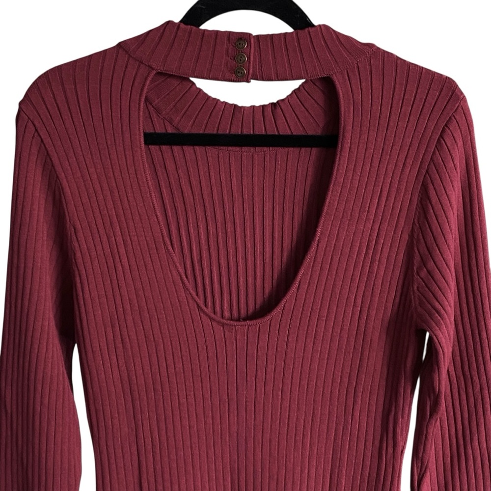 Free People Emmy Mini Dress Aged Red Womens Size Large NWT Thumb Holes Pleated - Picture 4 of 13